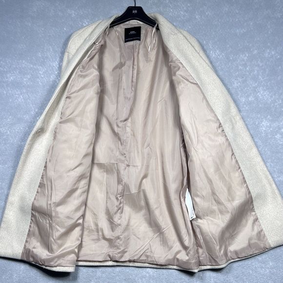 Zara Overcoat Womens Size Medium Beige One Button Coat Jacket Polyester Pockets - Picture 8 of 13